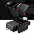 Car arm Rest Cover Pad (Upgraded Type-C), 5-in-1 Center Console Cover with Cup Holder, Tissue Box Slot, Mobile Phone Storage Slot, Suitable for Most Car Console, 13.8''x7.1''x3.0'' (Black-Red)