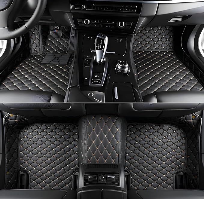 SARAHS Customized car Floor mats -Suitable for 99% of Cars, SUVs, and Trucks - car Pads to Protect Vehicle Interior Floor Accessories (Black Gold)