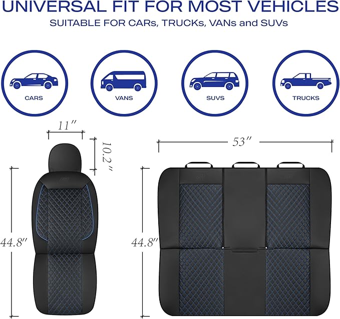 Skechers Car Seat Covers,Piping Luxury Faux Seat Covers,Waterproof Anti Slip Car Seat Protector Full Set,Car Accessories Airbag Universal Fit for Most Cars,Vans,Trucks,SUV,Blue