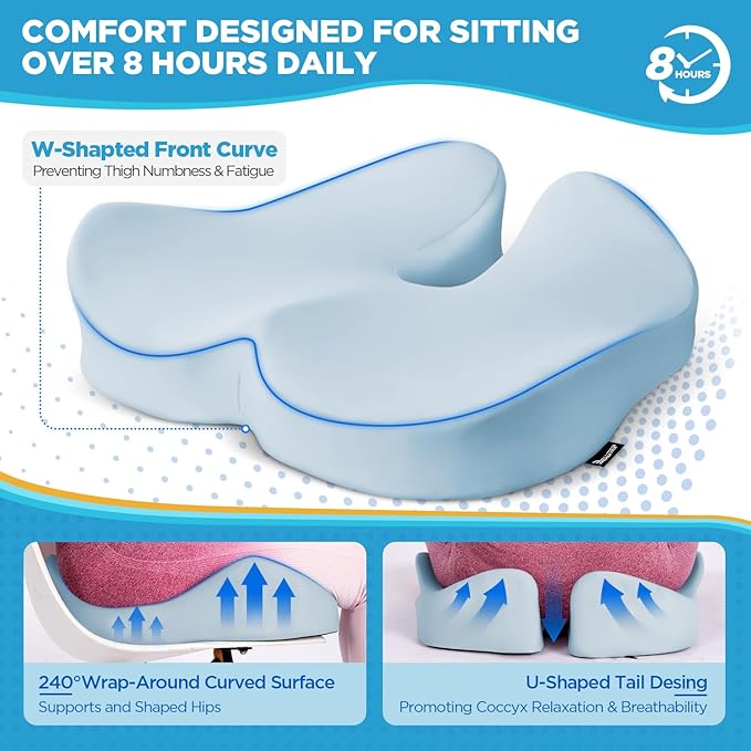 BEAUTRIP Seat Cushion & Lumbar Support Pillow for Office Chair, Car & Wheelchair - Ergonomic Coccyx Cushion for Tailbone, Sciatica & Back Pain Relief - Extra-Dense Charcoal Memory Foam Chair Cushions