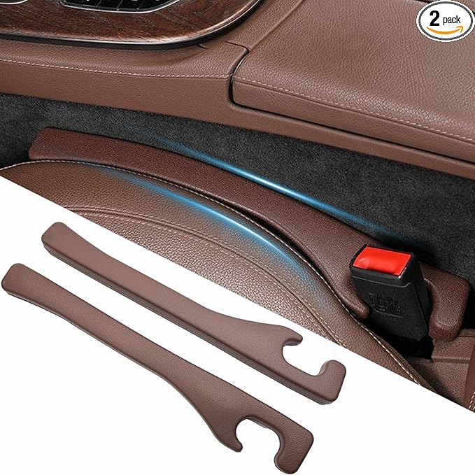 Uootill 2 Pack Car Seat Gap Filler, No Drop Seat Guard, No More Lost Items, Prevents Drops & Clutter–Universal Fit Seat Gap Plug for Cars, SUVs & Trucks (Brown 2Pcs)