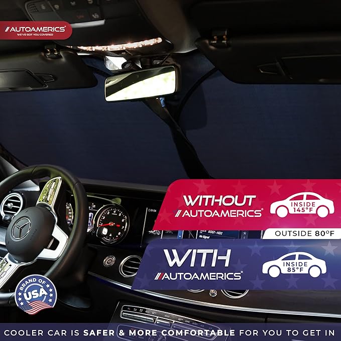 Autoamerics 1-Piece Windshield Sun Shade - Metallic Blue Foldable Car Front Window Sunshade for Most Cars SUV Truck Heat Blocker Visor Protector Blocks Max UV Rays and Keeps Your Vehicle Cool - Small