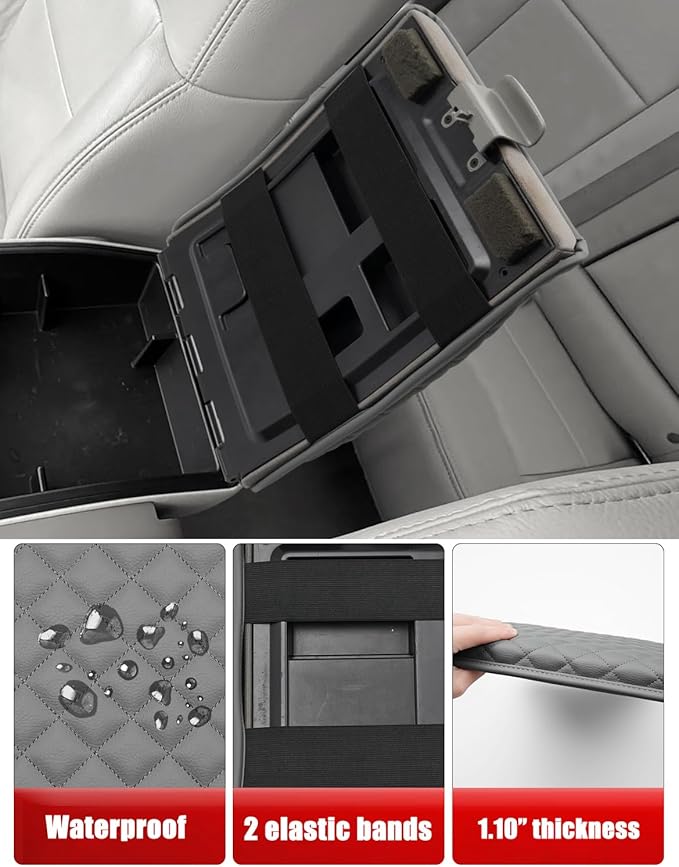 KBH Center Console Armrest Cover for Ford F150 2004 2005 2006 2007 2008 2009 2010, 40/20/40 Jump Seat, Middle Console Cushion Thick Pad, Vinyl Leather Trim, Anti-Scratch, Gray