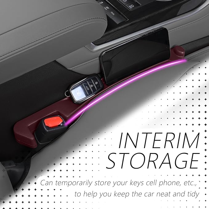 2PCS Car Seat Gap Filler Organizer with Side Hooks + Grooves,3 in 1 Car Seat Side Gap Filler for Filling Crevices and Storing Items,Updated No Drop Seat Guard Vehicle Accessories (Red)