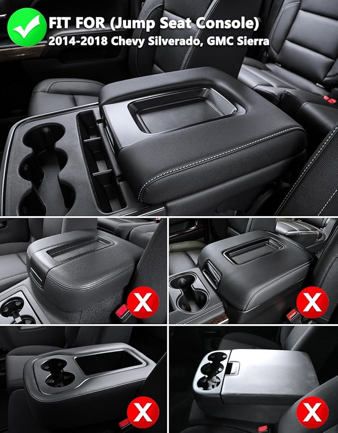 KBH Center Console Armrest Cover for 2014-2018 Chevy Silverado & GMC Sierra, 40/20/40 Jump Seat, Middle Console Lid Protector with Middle Cut, Anti-Scratch, Black