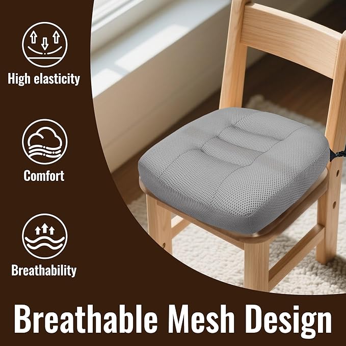 Jokuye Universal Booster Seat Cushion 15.7"x15.7" Portable Height Adjuster with Breathable Mesh & Straps, Posture Support for Driving, Office & Outdoor Use - Gray