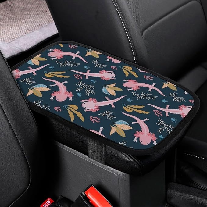 Axolotl Cute Car Center Console Cushion Pad,Waterproof Armrest Seat Box Cover Protector,Comfortable Car Decor Accessories Fit for Most Cars, Vehicles, SUVs