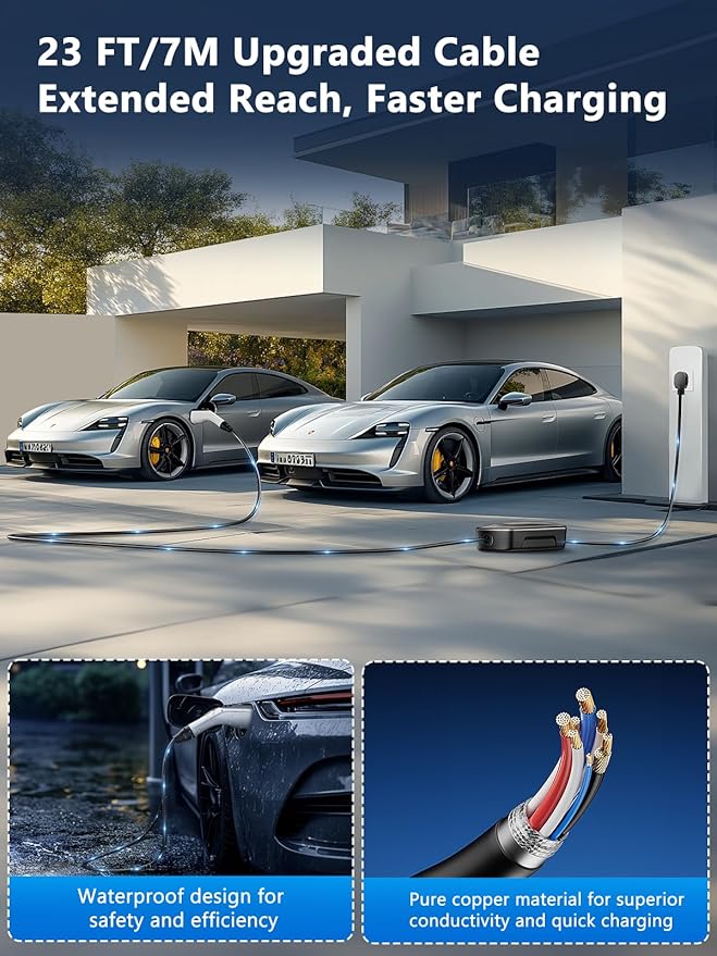 2025 New Portable Level 2 EV Charger (40Amp, 240V, NEMA 14-50P) with 23 Ft Cable. The Mobile Electric Vehicle Equipment Works Home Car Charging, Offering Charging for EV Model