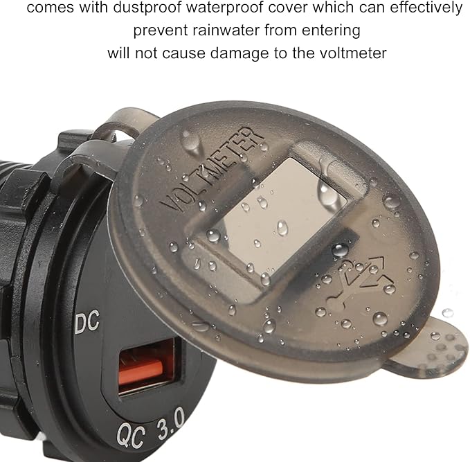 Car Charger Socket, USB Car Charger Adapter QCPD Fast Charging 12‑24V Waterproof Voltage Display Universal for Motorcycles Motorhomes Yachts