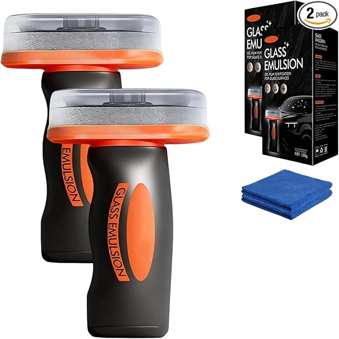 2 Packs Handheld Glass Oil-Film Remover, Car Glass Cleaner Oils Film Cleaning Brush, Q4 Glass Guard Windshield Cleaner & Oil Films Remover Emulsion Coating for Cars Window, Crystal Clear View