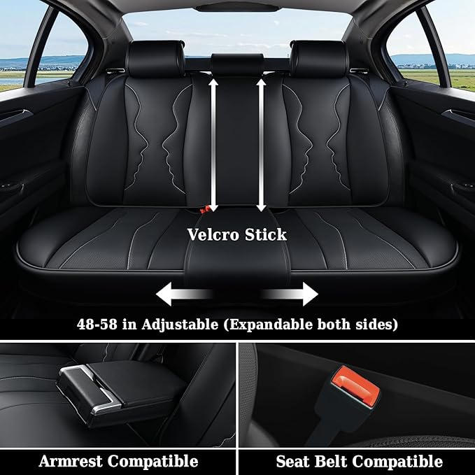 Coverado Car Seat Covers Full Set, Seat Covers for Cars, Front Seat Covers and Back Seat Cover Waterproof Leather Automotive Seat Cover, Universal Car Interior Protectors Cushion for Most Cars