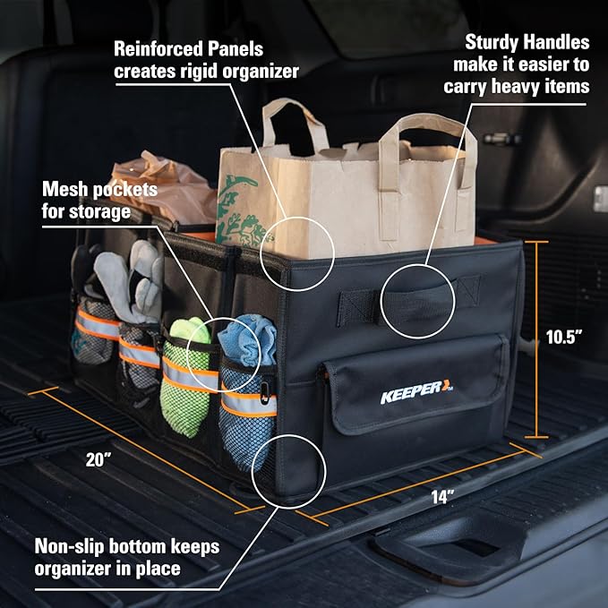 KEEPER Standard Trunk Organizer, 48L, Multi-Compartment Collapsible Car Organizers and Storage, Non-Slip Bottom, Suitable for SUV, Minivan, and Cars