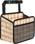Retro Brown Checkered Car Backseat Organizer PU Leather Truck Back Seat Trash Bag Universal Hanging Storage Box Travel Accessories Foldable