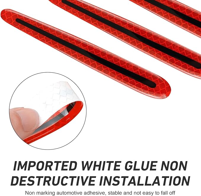 WZP 8PCS Car Door Handle Scratch Protectors, 3D Carbon Fiber Door Handle Scratch Protector Cover, Anti-Scratches Safety Reflective Strips, Universal Car Exterior Accessories for Most Vehicles (Red)