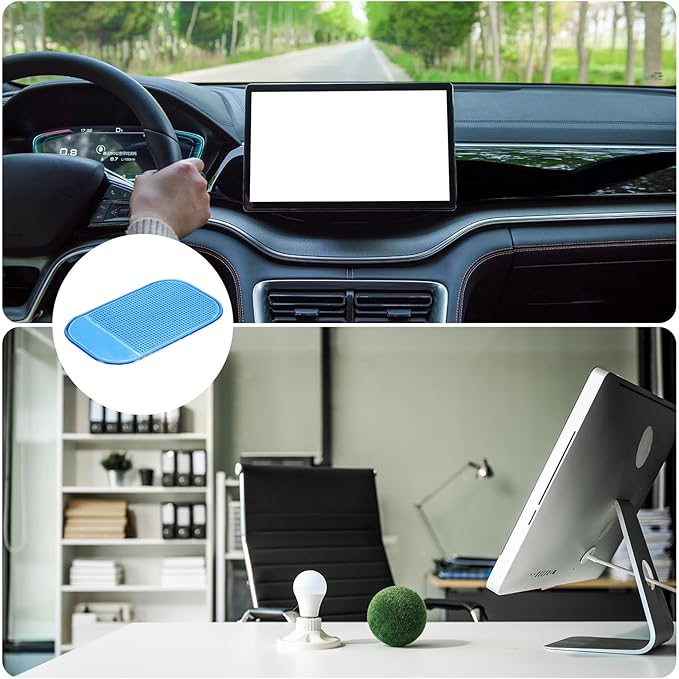 HARFINGTON 7pcs Car Dashboard Anti-Slip Mat 5.5" x 3" Universal Sticky Dash Pad Washable Reusable Car Non-Slip Mats for Phone Keys Sunglasses Electronic Devices, Blue