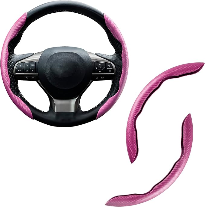 Amiss Carbon Fiber Anti-Skid Steering Wheel Cover, Universal 99% Car Wheel Cover Protector, Pink