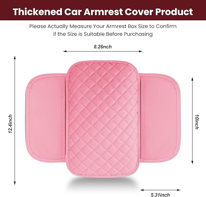 DSCARCovers Upgraded Car Center Console Cover Pink,Microfiber Leather Car Armrest Cover Cushion with 2 Storage Bags,Universal Car Armrest Storage Box Car Interior Accessories for Most Vehicles (Pink)