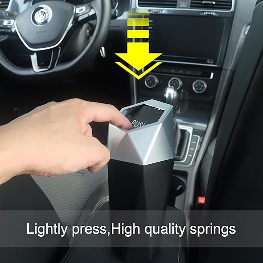 LoyaGour Car Trash Can Bin,Small Garbage Can with Lid,Automotive Cup Holder Mini Cars Trashcan,Portable Door Trash Cans,Car Essentials Gadgets Dustbin (2Pcs, Silver)