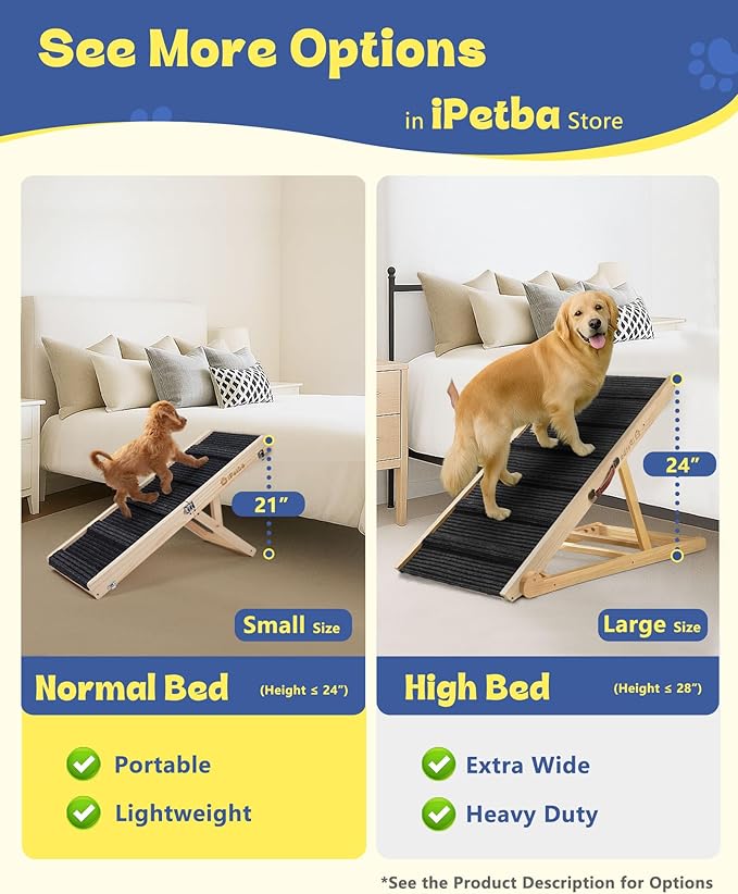 iPetba Dog Ramp for Couch & Low Bed - Joint & Spine Support with Gentle Incline for Small Dogs, Adjustable, Anti-Slip & Foldable, Up to 35 lbs