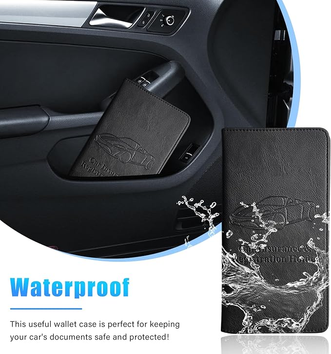 Augeny Car Registration and Insurance Holder, 5.11" x 9.44" Premium Auto Glove Box Organizer with Magnetic Closure, Wallet Case Accessories for Cards, Document, Driver License (Black)