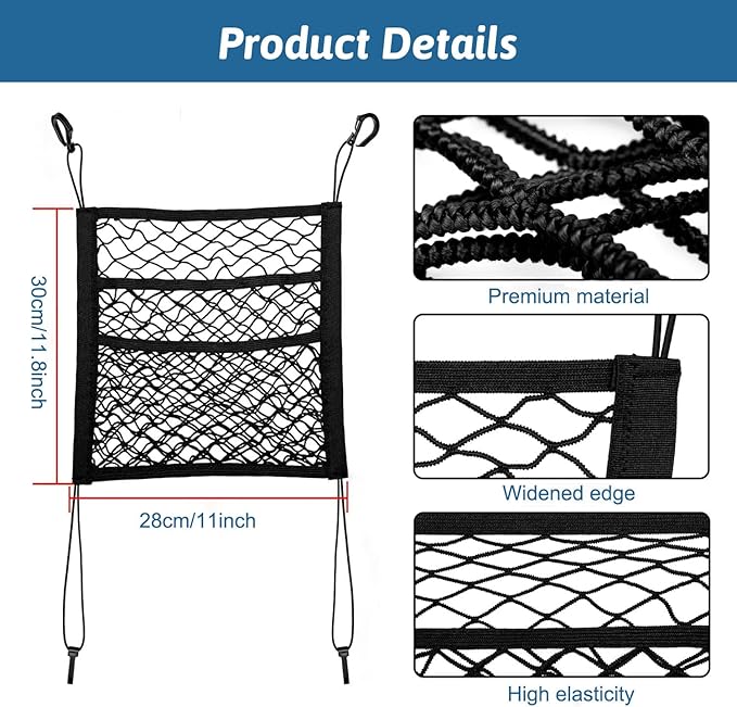 acdiac Universal Car Mesh Storage Bag,Auto Seat Back Mesh Organizer High Elastic Pet Isolation Net,Car Mesh Partition (2Pocket)