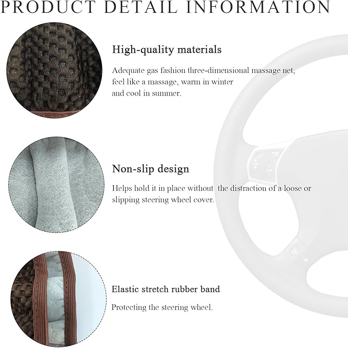 Elastic Steering Wheel Cover, 15"×15" Comfy Breathable Stretch Steering Wheel Protector, Ice-Silk Cloth Polyester Steering Wheel Cover for Men Women, Car Accessories (Brown)
