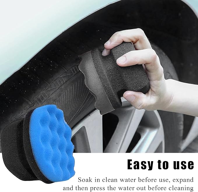 3 PCS Tire Dressing Applicator Pads, Reusable Hex Grip Tire Shine Applicator Polishing Sponge Pads, Wheel Tire Shine Detailing Foam for Most Vehicles, Car Accessories (Black+Blue+Red, 4.33")