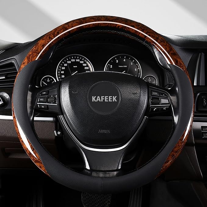 KAFEEK 16 inch Steering Wheel Cover for Ford F150 F250 F350 Ram 4Runner Tacoma Tundra Range Rover, Car Wood Grain Steering Wheel Cover Men Women, Anti-Slip, Comfortable, Odorless
