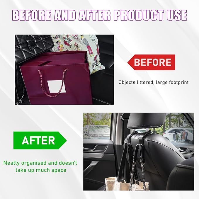 4 PCS Car Seat Headrest Hooks, Auto Backseat Organizer Hanger Holder, Vehicle Seat Back Storage Hooks for Purse Coat Umbrella Grocery Bag Handbag, Interior Car Accessories (Black)