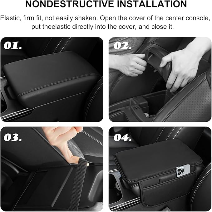 Car Center Console Cover Leather Armrest Cover Cushion with 2 Storage Bags Universal Car Armrest Seat Box Pad Car Interior Accessories Protector for Most Vehicle (Black)