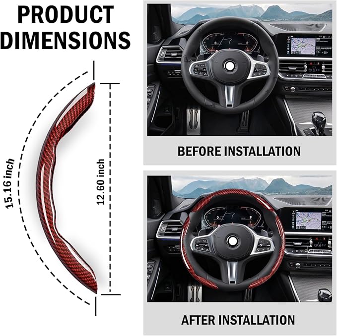 LevChall 3-Piece Carbon Fiber Steering Wheel Cover, Anti-Slip & Segmented Thin Design for Comfort Grip, Universal Fit 99% Cars SUV Truck,Red