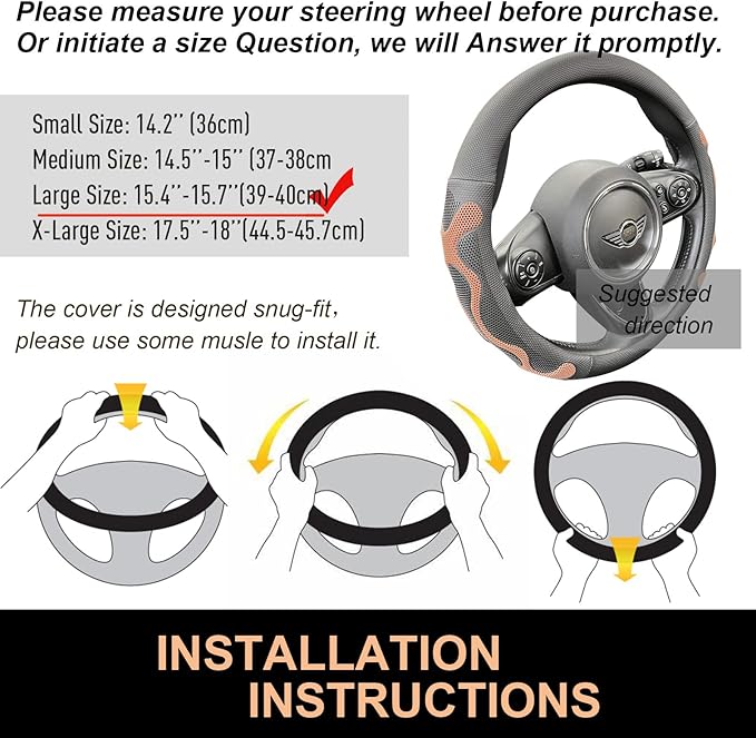 PINCTROT Large Size Comfy Grip Steering Wheel Cover, Anti-Slip Design, 15.5-15.75 Inch(Silicone Brown)