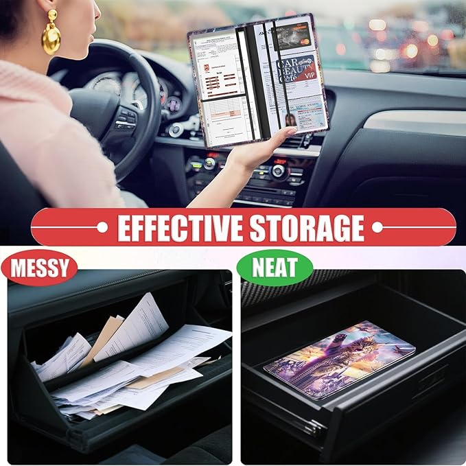 Car Registration Holder, Waterproof PU Leather Vehicle Card Document Glove Box Organizer, Women Interior Auto Accessories Case for Cards, Driver License Car Insurance Holder, Monster Cat Pattern