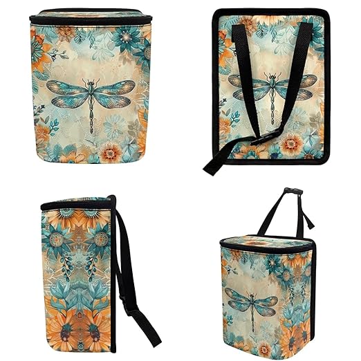 DISNIMO Floral Dragonfly Car Trash Can for Car Cute, Car Trash Bag Bin Hanging Foldable Automotive Car Garbage Cans Leak Proof Vehicle Trash Can Black