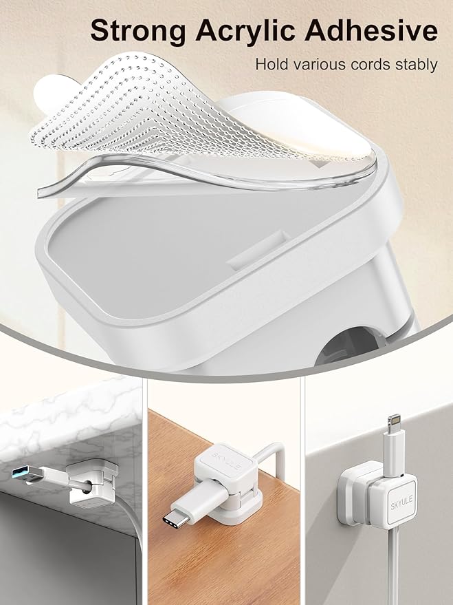 6 Pack Cord Organizers, Y-Shape Locking Switch Cable Holders, SKYULE Desk Cable Management Clips, Adhesive Wire Holder Organizer for Office, Car, Kitchen and Workspace (White)