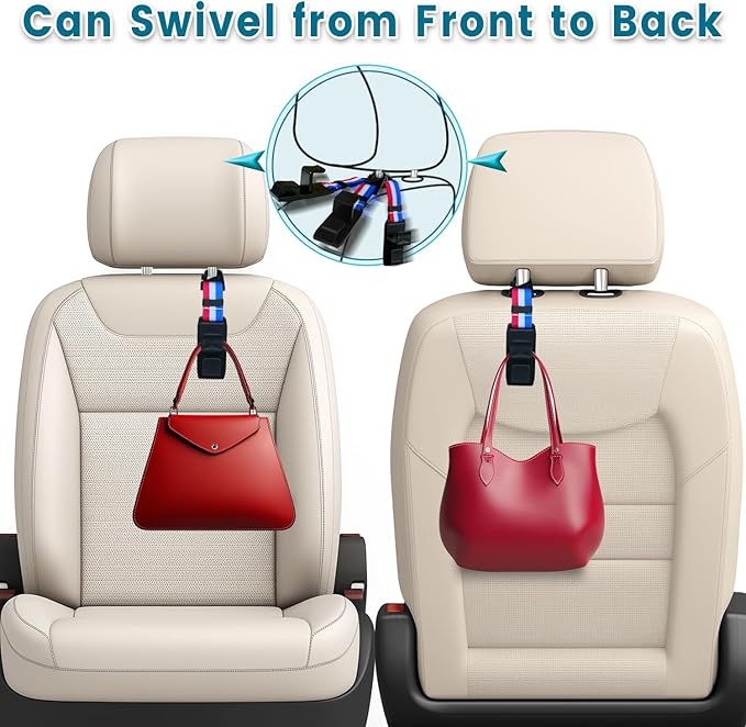 Heroway Purse Hook for Car, Adjustable Headrest Bag Seat Hooks Back, Car Accessories for Women, Coloured, 4 Pack