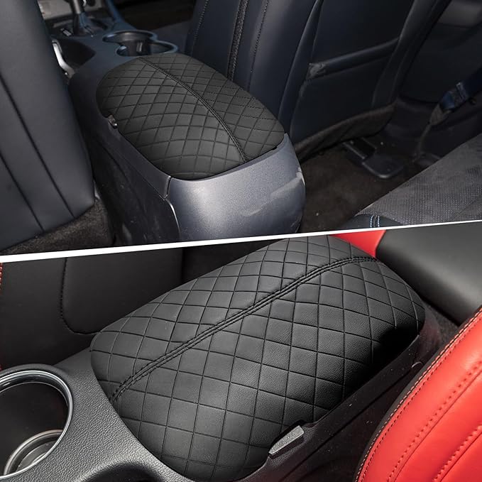 Center Console Cover Compatible with Ford Mustang Ecoboost/GT/Premium/Convertible/Coupe Hardtop 2015-2024 Leather Armrest Box Cushion Cover Middle Console Pad