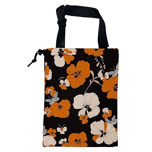 KXWQTRDD Car Garbage Bag Orange and White Floral and Butterfly Drawstring Car Trash Bag Hanging for Back Seat with Adjustable Buckle Canvas Vehicle Trash Can Easy-to-Install