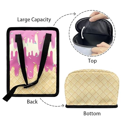 KEIAHUAN Ice Cream Car Trash Can with Lid Cute Leakproof Car Trash Garbage Bag Hanging Multi-Functional Rubbish Bag for Travelling, Camping