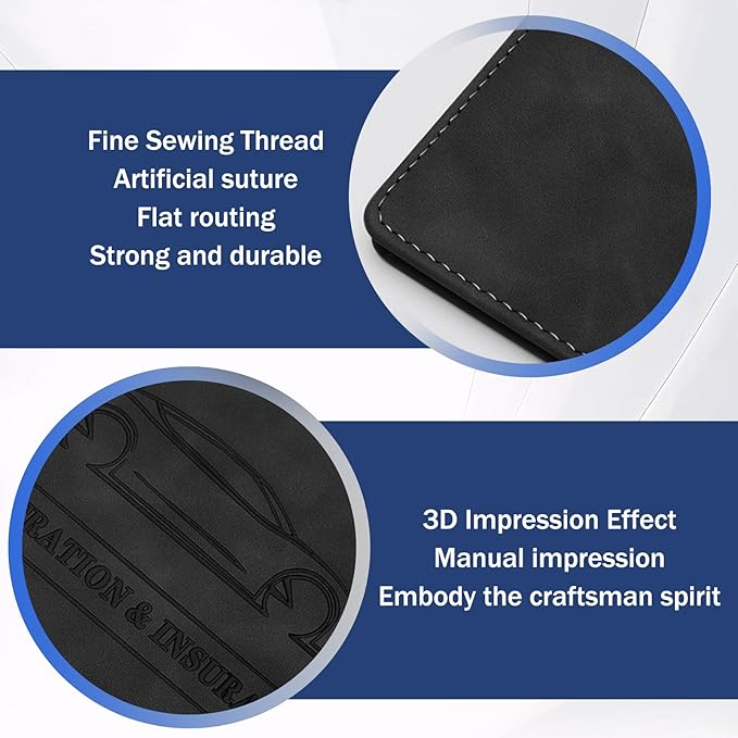 Car Registration & Insurance Card Holder PU Leather Vehicle Glove Box Organizer for License, ID, and Documents (Black)