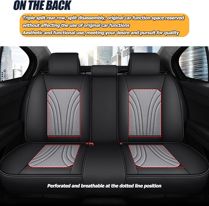 Car Seat Covers Full Set for 5 Seats - Nappa Leather 3D Foam Back Support, Super Breathable, All Season Car Seat Cushion with Storage Bags, Universal Fit for Most Cars, Colour- Black Gray