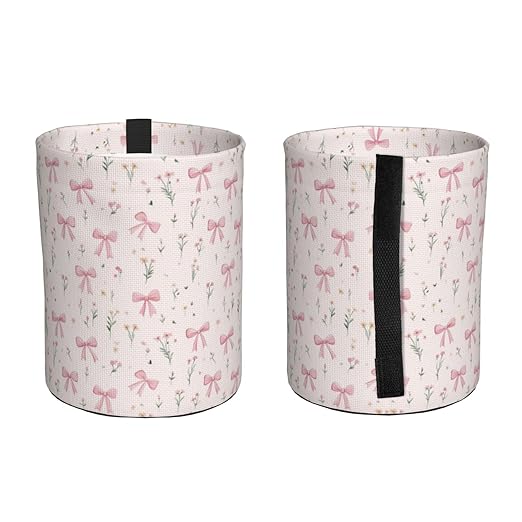 Pink Bow Floral Car Trash Can Leak-Proof Waterproof Hanging Trash Bin Collapsible Garbage Can for Car Accessories Travelling Camping