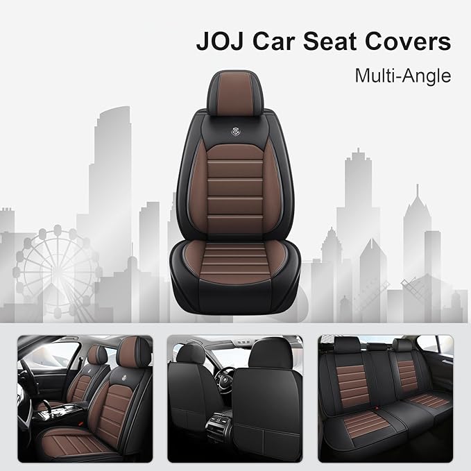 JOJ Car Seat Cover for Infiniti QX56 Seat Covers for Cars 2004-2013,Leather Waterproof Car Seat Covers Full Set,All Weather Tech Car Seat Protector,8 Seats Black Coffee