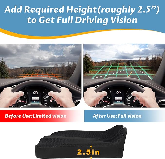 Heightening Car Seat Cushion for Better View- Seat Cushion for Car Reduces Lower Back Pressure& Support Spine- Truck Seat Cushion for Long Trip-Black