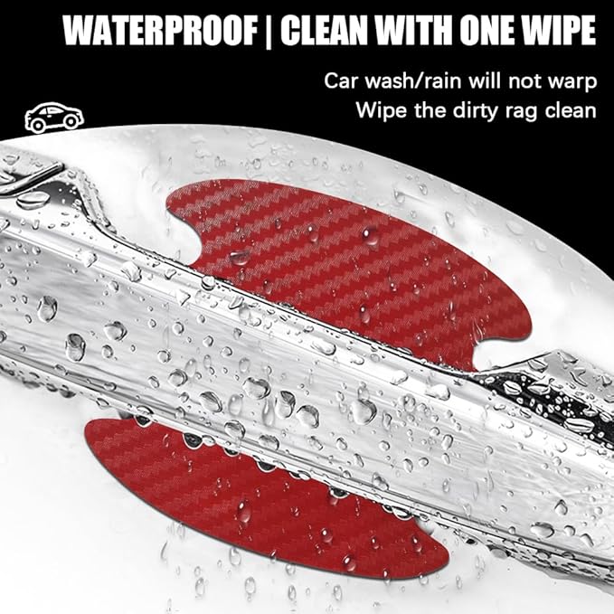8PCS Car Door Handle Scratch Protectors, Carbon Fiber Car Door Handle Bowl Sticker, Universal Door Handle Protective Film for Most Cars (Red)