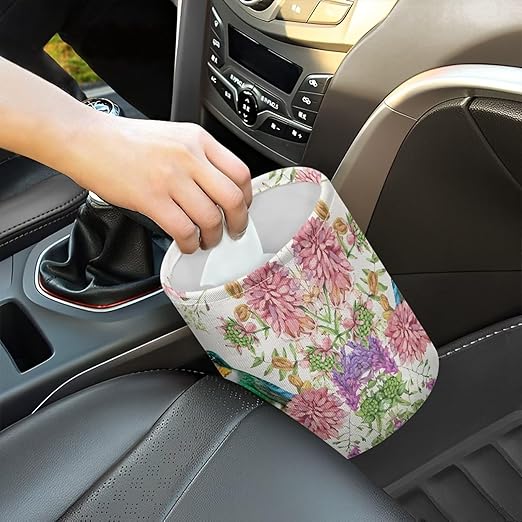 Brosoneto Collapsible Hummingbird Flower Trash Can - Rubbish Bin, Easy to Clean for SUVs, Trucks