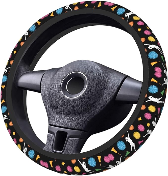 Neoprene Steering Wheel Cover Bullhorns-Pompoms-Cheerleaders Pattern Car Steering Wheel Cover Universal Fit for Most Cars
