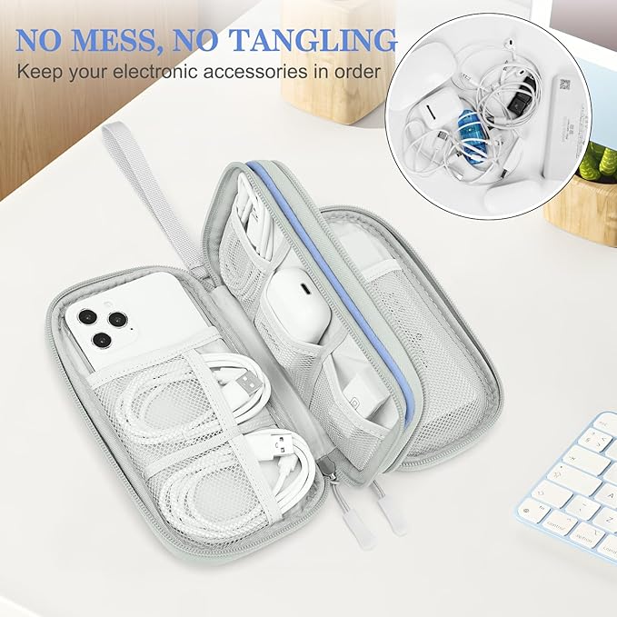 FYY Travel Cable Organizer Pouch Electronic Accessories Carry Case Portable Waterproof Double Layers All-in-One Storage Bag for Cord, Charger, Phone, Pattern Blue