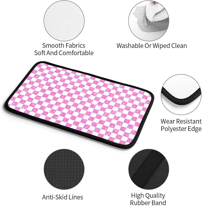 Glitter Pink White Checkered Chessboard Flag (2) Car Armrest Pad Cute Cars Center Console Cover Auto Handrail Box Cushion Armrests Cover