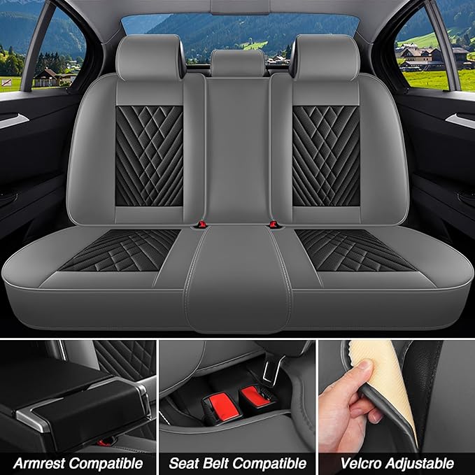 BYXN Car Seat Covers for Jeep Wrangler 2000-2026,Breathable Nappa Leather Car Seat Protector,Full Seat Cover Automotive Seat Cushion with Airbag Compatible(5 Seats,Gray-Black)